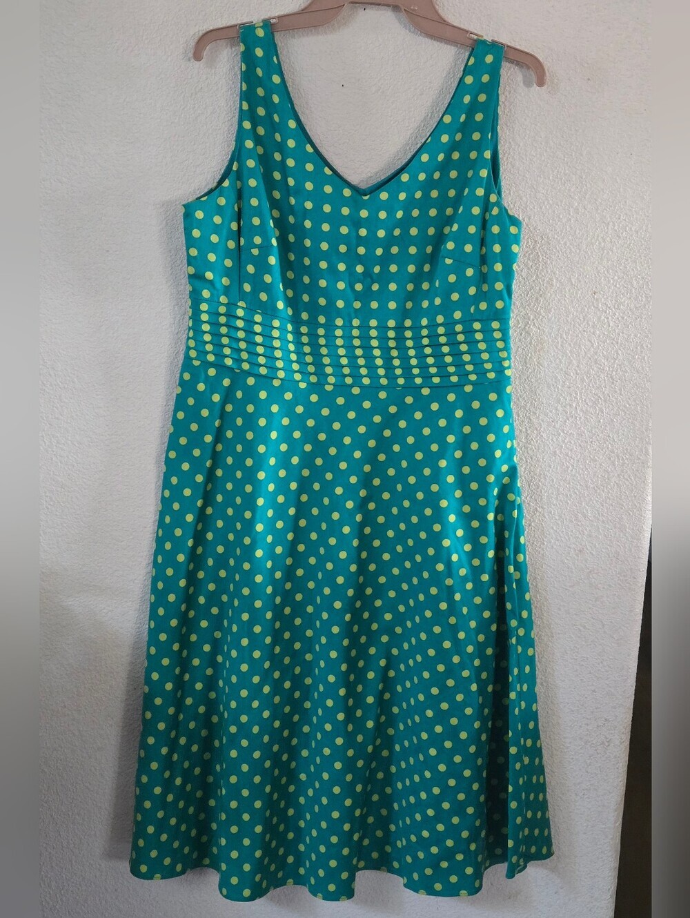 Amanda Smith Teal Dress with Yellow Polka Dots - Picture 2 of 9